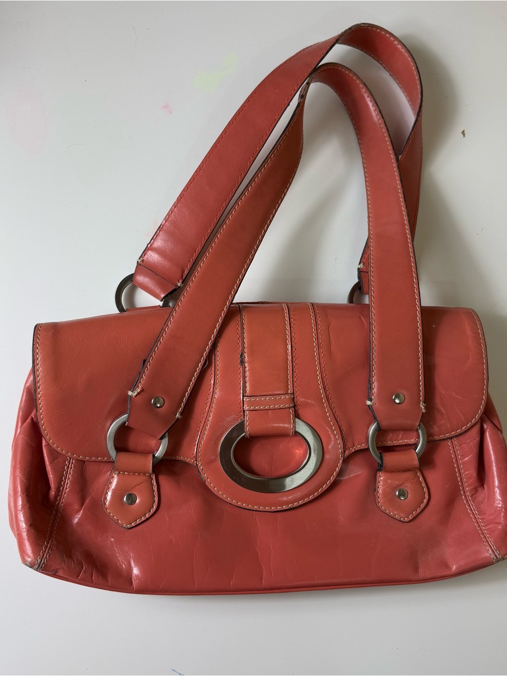 Apt. 9 Coral-Red Shoulder Bag with Ring Detail
